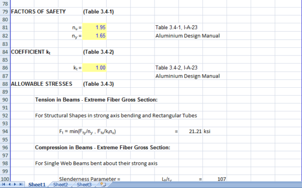 Aluminum Beam Design Excel Sheet 2