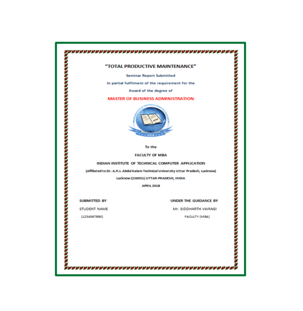Total Productive Maintenance Seminar Report