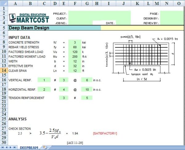 Deep Beam Design Excel Sheet 1