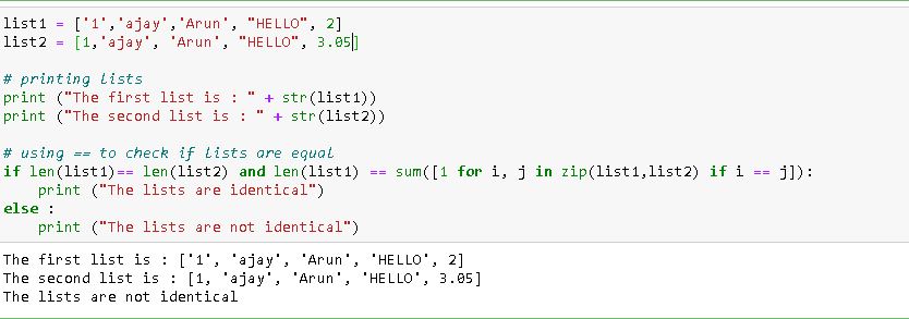 How do you compare two lists in Python 5